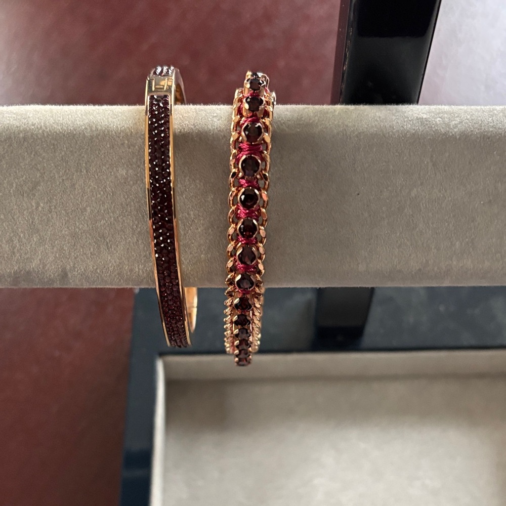 Henri Bendel Gold Toned and Red gemstone Bracelet Duo